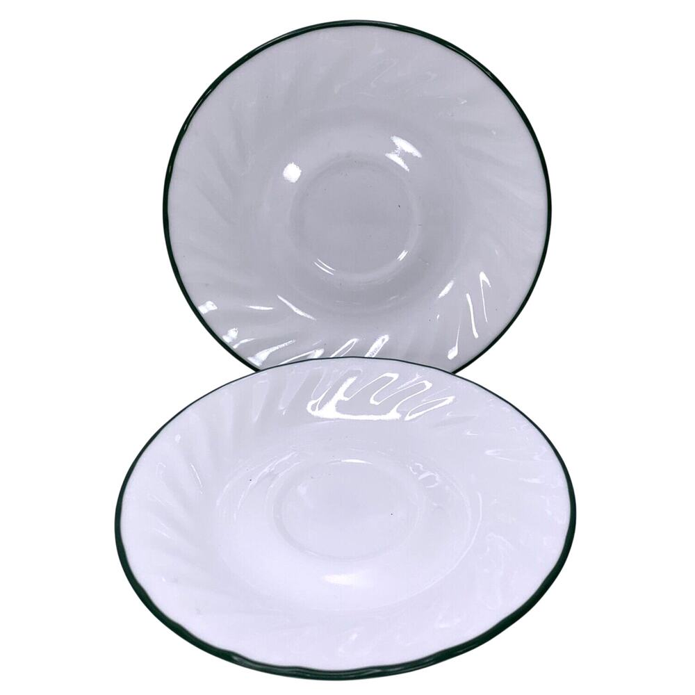 Corelle‎ CALLAWAY IVY Saucers White Swirl Green Rim Corning Lot of 2